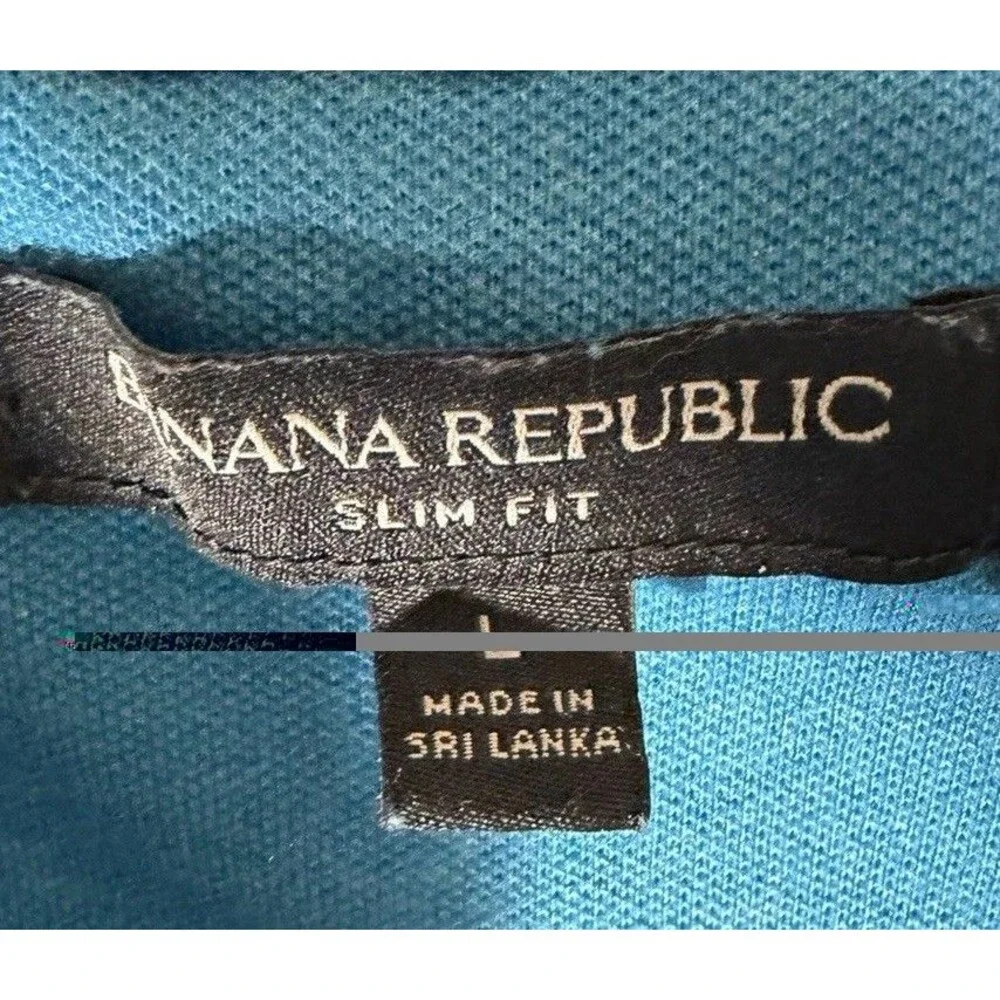 Banana Republic Slim Fit Polo Shirt Men’s Large Blue Navy Striped Cotton Stretch